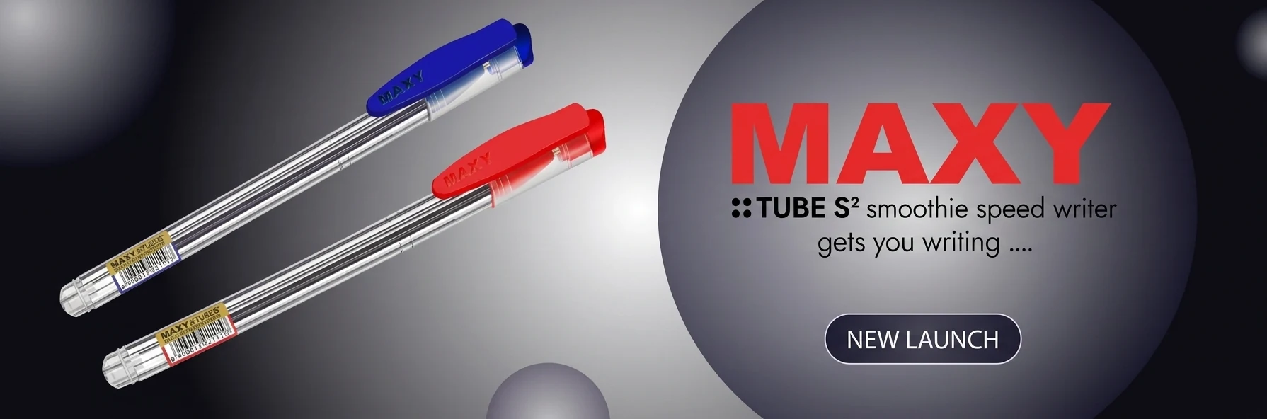 MAXY TUBE S2 ball point pens in blue and red. Smoothie speed writer, gets you writing. New launch.