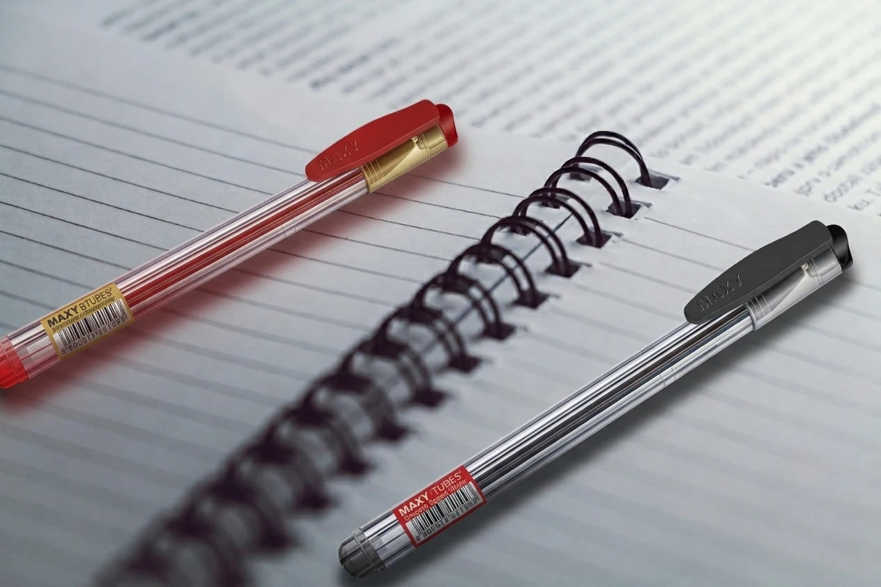 MAXY TUBE S2 pens on a spiral notebook