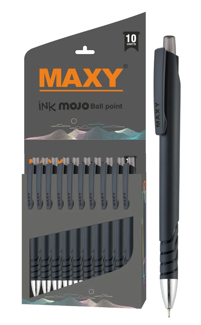 MAXY iNK MOJO black ball point pen with 10-unit retail pack
