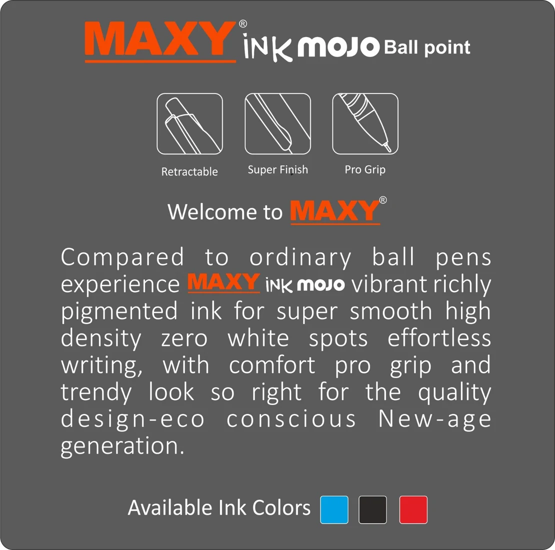 MAXY product information panel listing key features