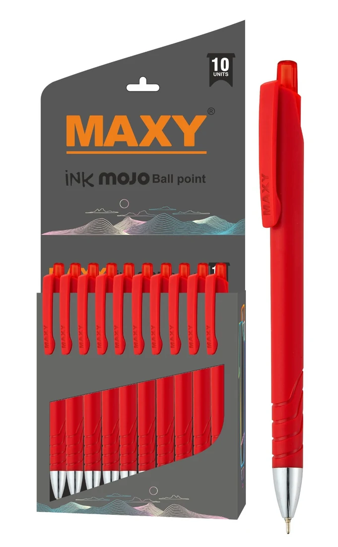 MAXY iNK MOJO red ball point pen with 10-unit retail pack