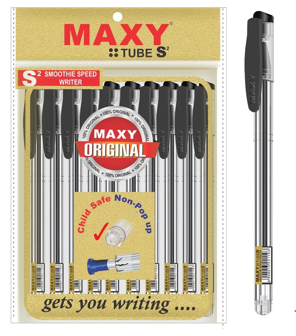 MAXY TUBE S2 black pouch pack of ball point pens